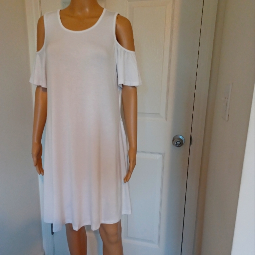 🧡Women's Cold Shoulder T-Shirt Swing Dress with Pockets Size Large💜